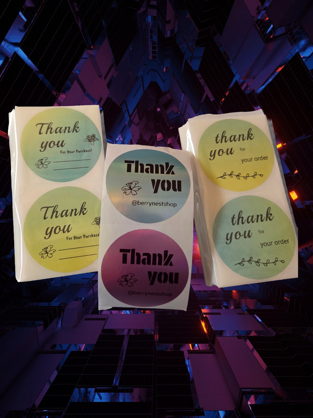 Thank You Sticker Set - Pastel Green, Yellow & Purple by